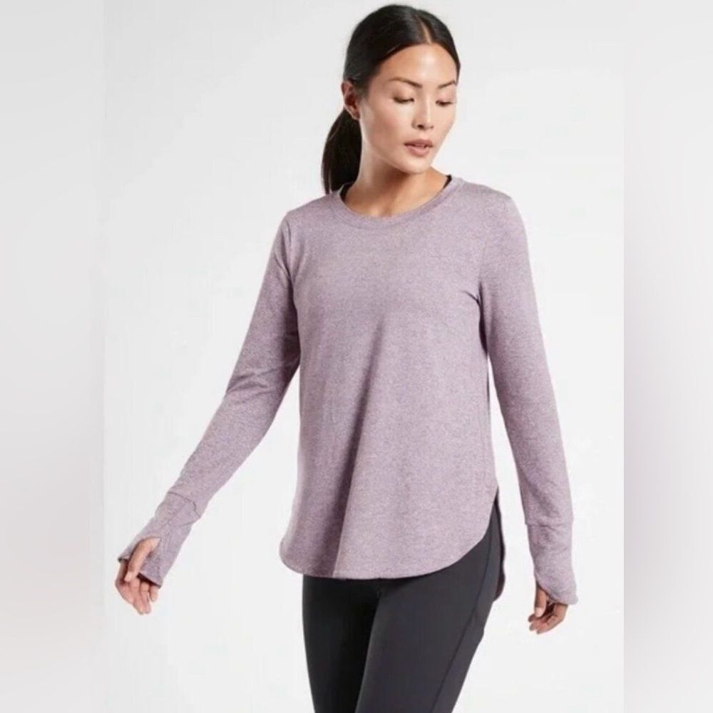 Athleta Heathered Purple Long Sleeve Performance Top Size S Thumbholes Hi-Low